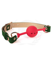 Spartacus Silicone Ball Gag W/green Gold Pu Straps - 46 Mm - £26.29 GBP