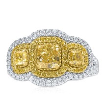 GIA Certified 2.01 TCW Natural Fancy Yellow Cushion Diamond Ring 18k Gold - £5,500.68 GBP