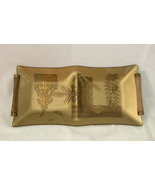 Vintage Colony glass double serving tray gold leaves wood handles mid ce... - $15.00