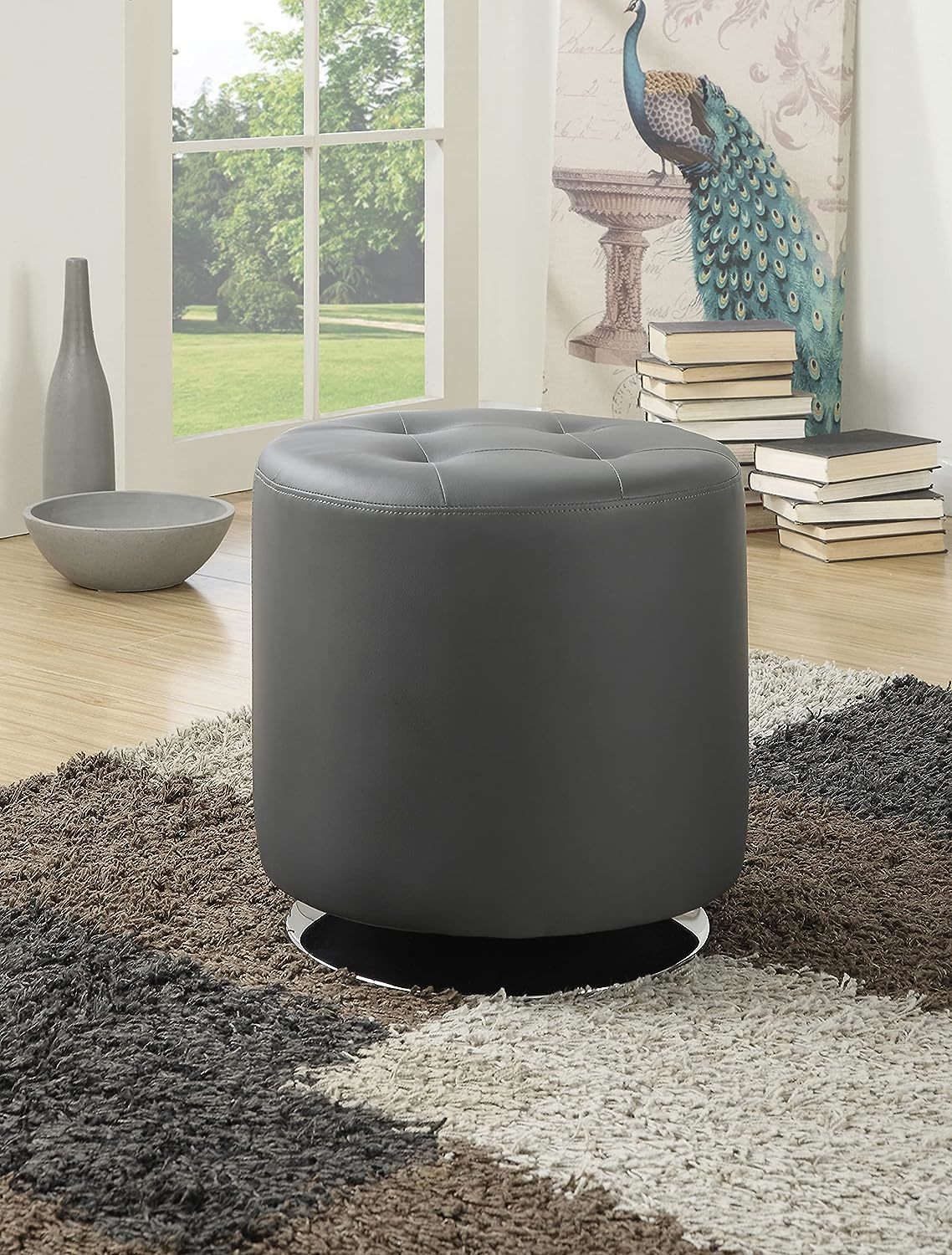 Grey Round Upholstered Ottoman From Coaster Home Furnishings. - £73.91 GBP