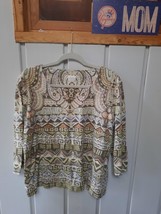 Chico&#39;s Ethnic Print V Neck 3/4 Sleeve Cotton Blend Tee Chico&#39;s 3 L/XL - $14.85