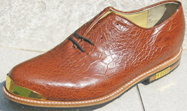  Men Siena Brown Crocodile Leather Gold Toe Golf Shoes By Vecci - $175.00