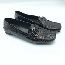 Stuart Weitzman Womens Loafer Flat Shoes Brown Crocodile Embossed Buckle 8.5 N - £27.06 GBP