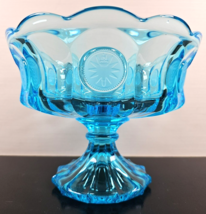 Fostoria Coin Glass Blue Compote Vintage Pedestal Footed Serving Bowl Facet Dish - £45.00 GBP