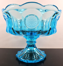 Fostoria Coin Glass Blue Compote Vintage Pedestal Footed Serving Bowl Facet Dish - £44.22 GBP