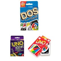 UNO Card Game Classic,Flip &amp; Dos No 1 Family Fun Playing Game 3 in 1 Com... - $19.56