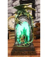 Green Dragon Perching On Celtic Arch Columns With Red Wyrmling LED Light... - €39,12 EUR
