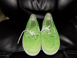 Sperry Top Sider  Green Canvas Boat Shoes Size 6M Boy&#39;s Youth YB41348 EUC - $29.20