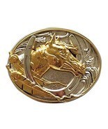 Two-Tone Silver Gold Plated Horse HorseShoe Belt Buckle also Stock in US - £11.75 GBP