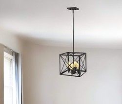 Brooklyn 4-Light Matte Black Pendant With Metal Framework Shade - £318.40 GBP