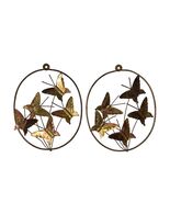 Vintage Set of 2 Metal Brass Tone Butterfly Art Sculpture Wall Hanging D... - $24.82