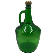 Vintage Green Glass Large Decanter Bottle Handled Tabletop Shelf Décor   - $39.58