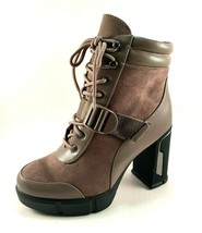 Atalina AD9030 Taupe High Thick Heel Lace Up Ankle Bootie - $39.50