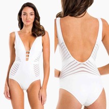NWT Jets by Jessika Allen White Plunge Strappy Front One Piece Swimsuit Size 8 - £89.24 GBP