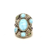 Vtg Signed Sterling D&#39;Joy Cluster Larimar with Multi Stone Accent Dome R... - £74.00 GBP