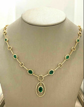 925 Silver Gold Plated 15.00Ct Oval Simulated Emerald Tennis Necklaces - £232.20 GBP