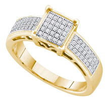 10k Yellow Gold Round Diamond Square Cluster Bridal Wedding Engagement Ring - £266.26 GBP