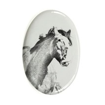 Clydesdale - Gravestone oval ceramic tile with an image of a horse. - $9.99