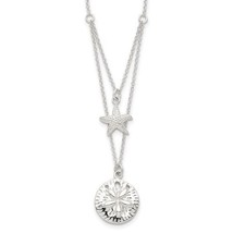 Real Solid Sterling Silver Starfish Sand Dollar 18 inch 2-strand Necklace 18&quot; - £54.70 GBP