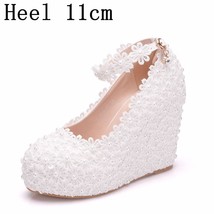 Crystal Queen Flower Wedding Shoes Multicolour Lace Pearl High Heels Sweet Bride - £50.93 GBP
