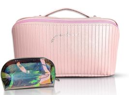 Women Travel Makeup Bag Pink Large Cosmetic Organizer With Compartments ... - $12.34