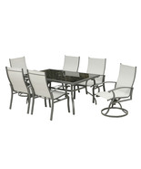 Seven Piece Black and Gray Rectangular Glass Dining Set with Six Chairs - $3,396.55 CAD