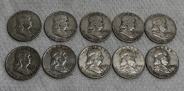 Halves Franklin Half Dollar 10 Coin Lot 1952D 1953D 1954D 1957D 1958D 1959D - £110.23 GBP