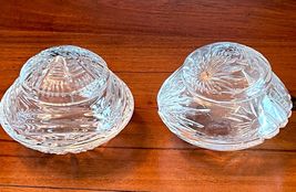 Pair ANTIQUE LEAD CRYSTAL VANITY DRESSER POWDER JARS  ARt Deco Perfect 4" - $118.57