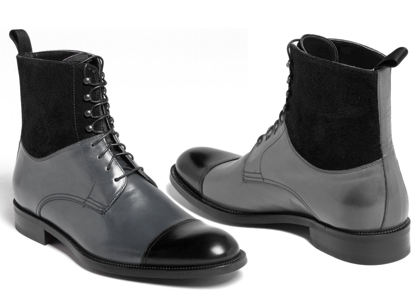 New Handmade Gray Black Cap Toe Leather Suede Boots 2019