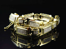 13CT Round Cut Diamond14K Yellow Gold Over Men&#39;s Gold Bar Style Link Bracelet  - £192.82 GBP