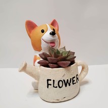 Corgi Planter with Echeveria Succulent, Dog with Watering Can, Animal Planter image 2