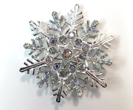 Vintage Signed Avon  Winter Snowflake Brooch AB Rhinestones Silver Tone ... - £7.86 GBP