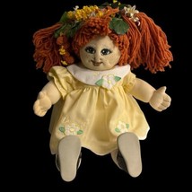 Vtg Handmade Jointed Cloth 18&quot; Big Red Yarn Hair Rag Doll Rosebud Outfit 2001 - $69.29