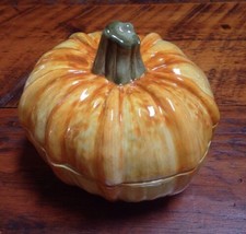 Vintage Italian Glazed Ceramic Pumpkin Jack-o-lantern Kitchen Candy Bowl... - $39.99