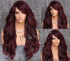 BURGUNDY MIX Human hair Blend Full Wig with Bangs and Lovely open curls Long and - $99.95