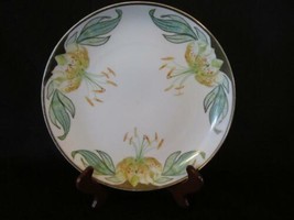 German Weimar Hand Painted 8.5&quot;  China Plate Yellow Lily Flower, Gold Trim - £7.43 GBP
