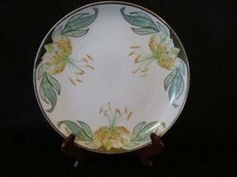 German Weimar Hand Painted 8.5&quot;  China Plate Yellow Lily Flower, Gold Trim - $9.49