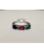 Tri-Color Gem Crystal Ring Silver Colored Band Size 9 Minimalist - $32.89 CAD