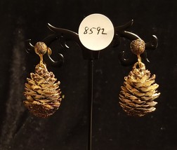 Vintage Glittery Pine Cone Dangle Screw on Earrings - $15.99