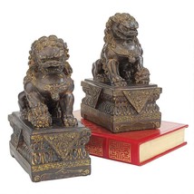 Set of 2 Chinese Guardian Lion Foo Dog Sculptures Statues Replica Reproduction - £62.90 GBP