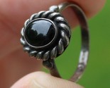 antique STERLING SILVER &amp; BLACK ONYX ladies ring band .925 size 6 gothic - $36.99