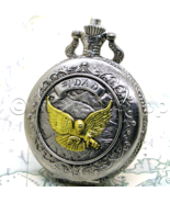 Pocket Watch Silver Color for Men DAD Father Eagle Arabic Numbers Fob Ch... - $20.49