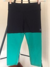 Women&#39;s FLEO High-Waist 21&quot; Crop Legging Black/Green Turquoise Sz XS - £54.33 GBP