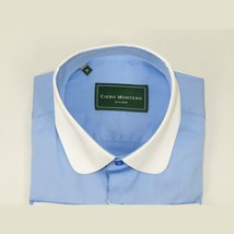 Men 100% Cotton Shirt CIERO MONTERO Turkey #STN 258 Blue/White Collar Slim Fit image 6