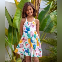 Tea Collection Floral Dress GIrl’s 6 White Sun Summer Fit &amp; Flare Trapeze Flowy - £21.90 GBP