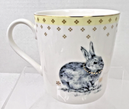 Spode Meadow Lane Tall Coffee Mug Bunny Rabbit Soft Yellow &amp; Gold Rim 3.5" - $18.32