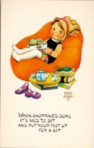Artist Mabel Lucie Attwell Shopping is Done Girl in Bean Bag Chair Postcard W8 - £12.53 GBP