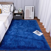 Kelarea Super Soft Shaggy Rug Fluffy Bedroom Carpets, 3X5 Feet Navy Blue, Modern - £26.37 GBP