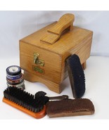 Griffin Shinemaster Oak Shoe Shine Box Pedestal W Brushes And Tool Set V... - $68.59