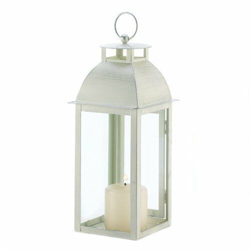 Brushed Weathered Ivory Metal Candle Lantern Wedding - $21.29